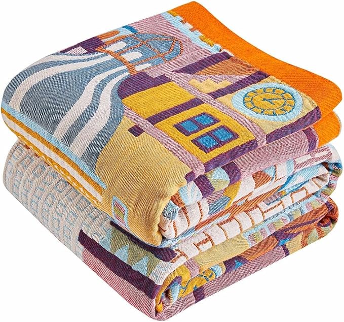 Boho Throw Blanket 100% Cotton Muslin Woven Blanket Bohemian Bed Throws Vintage Rustic Farmhouse Decor Reversible Bed Blanket Quilt for All Seasons（Pink 60"x80"）