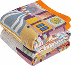 Boho Throw Blanket 100% Cotton Muslin Woven Blanket Bohemian Bed Throws Vintage Rustic Farmhouse Decor Reversible Bed Blanket Quilt for All Seasons（Pink 80"x90"）