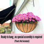 LaLaGreen Hanging Baskets for Plant Outdoor (18 Inch, 4 Pack) Extra Large Black Metal Wire Hanging Planter with Coco Liner Round Flower Pot Holder Hanger Deck Porch Modern Garden Balcony Country Decor
