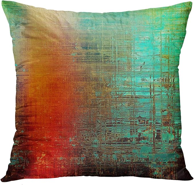 Emvency Set of 4 Throw Pillow Covers Vintage Abstract Teal Green and Orange Messy Rust Painting Decorative Pillow Cases Home Decor Standard Square 18x18 Inches Pillowcases