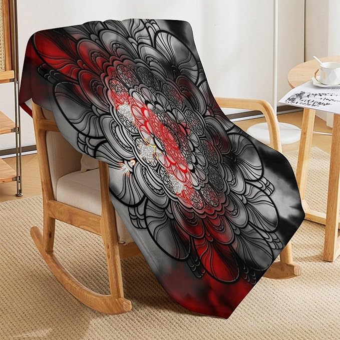 Black Red Mandala Throw Blanket Abstract Yellow Red Black Boho Floral Modern Blanket for Sofa Bed Couch Chair Or Dorm 40"x50"