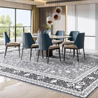 Lessymo 8 x 10 Area Rugs for Living Room, Machine Washable Area Rugs Boho Faux Wool Low Pile Area Rug for Bedroom, Floral Medallion Vintage Rugs with Non-Slip Rubber, Kid & Pet Friendly,Grey White