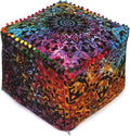 CRAFT KALA Square Mandala Floor Pillow Cushion Cover Seating Throw Cover Hippie Decorative Bohemian Ottoman Cover Poufs Pom Pillow Cases Boho Cotton Living Room Home Décor 22X22X14 inches, Multi Star