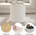 Ottoman Poufs with Storage,Soft Upholstered Vanity Stool,Multifunctional Ottomans Coffee Table Padded Seat Foot Rest for Living (White M)