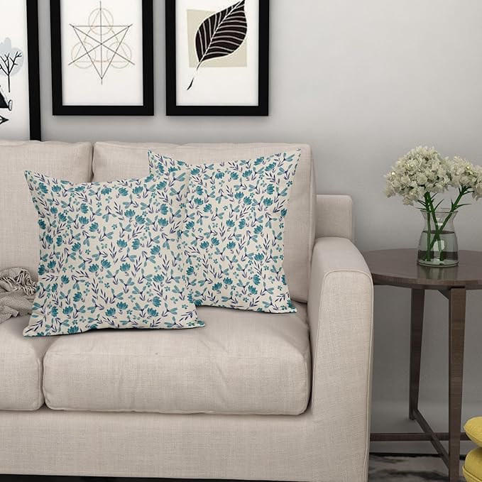 Blue Teal Pillow Covers 24x24 Set of 2 Vintage Floral Rustic Old Style Cute Flower Print Decorative Outdoor Pillowcases Seasonal Farmhouse Throw Cushion Case Decor for Couch Sofa Bed