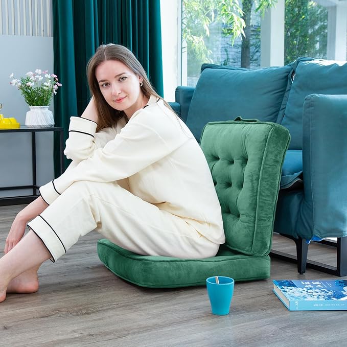Floor Pillow Set of 2, Memory Foam Meditation Cushion, Floor Cushions for Adults Sitting, Large Square Seat Cushions for Yoga, Living Room, 22x22 Inch (Green)