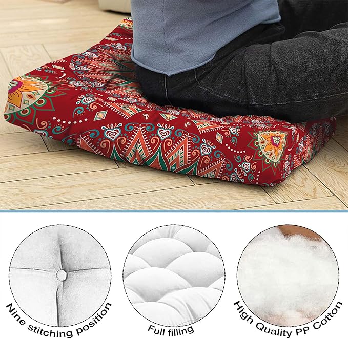 Mandala Meditation Cushion, Boho Meditation Mat, Meditation Pillows for Sitting on Floor, Cushions for Sitting in Home and Outdoor, Square Floor Pillow Cushion Seating for Yoga Accessories 22'' X 22''
