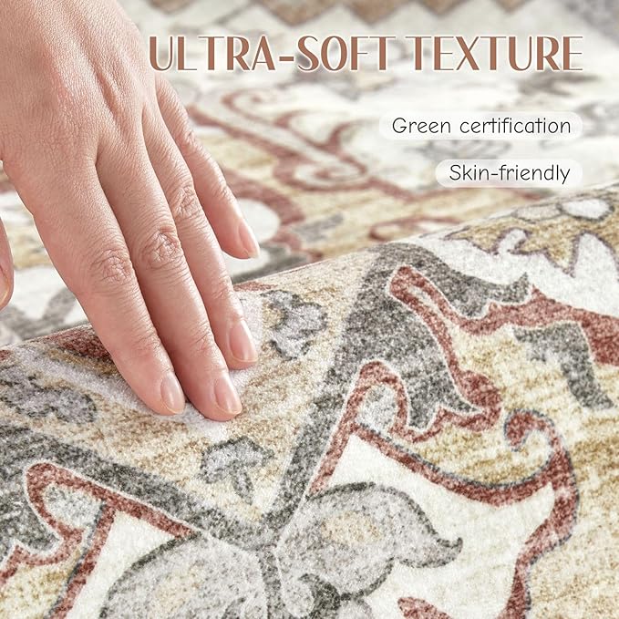 Washable Rug 10x14 Area Rugs: Boho Vintage Distressed Oriental Medallion Neutral Thin Large Rug Carpet for Living Room Bedroom Dining Room Home Office Decor - Orange Gray