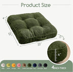 HIGOGOGO Floor Pillow Cushion for Adults, Meditation Cushion Pillow, Large Square Floor Sitting, Tufted Corduroy Cover, for Tatami Living Room or Yoga, 22x22 Inch, Dark Green