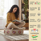 Modern Round Floor Cushion Cover Flower Room Décor Boho Furniture Round Floor Pillow Pouf Footstool Boho Chic Siting Area Stool Cushion Case Luxury Kids Room Décor Cotton 24x8 Unstuffed