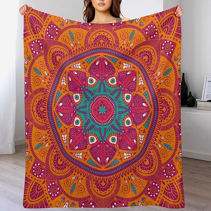 Mandala Throw Blanket Indian Abstract Hippie Bohemian Art Floral Texture Pattern Blanket for Sofa Bed Couch Chair Or Dorm 30"x40"