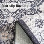 Washable 4x8 Hallway Runner Rug: Vintage 8ft Soft Runners for Entry Living Room Wide Low Pile Carpet with Non-Slip Backing for Kitchen Bedroom Thin Stain Resistant Floor Mat for Dining Room(Black,4x8)