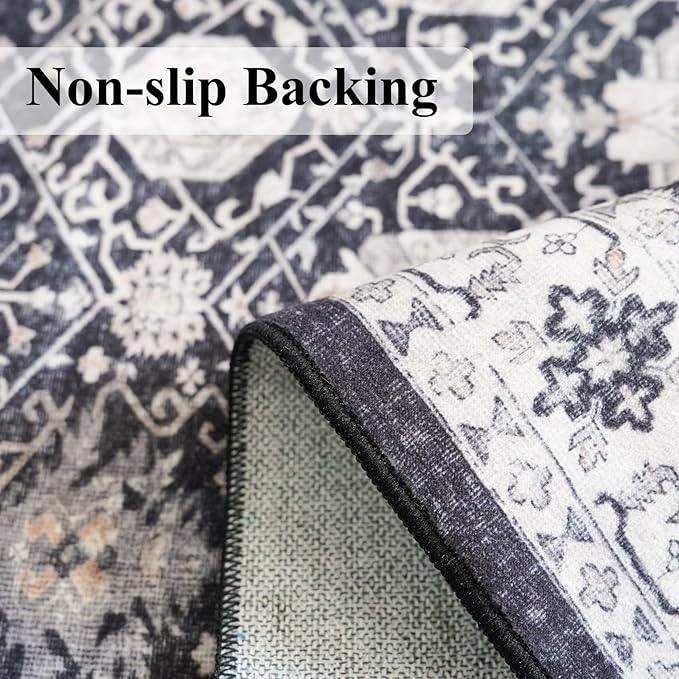 Washable 3x25 Extra Long Runners: Oriental Soft Non-Slip Hallway Runner Rugs for Kitchen Dining Room Indoor Low Pile Thin Entry Floor Mat Stain Resistant Carpet for Living Room Bedroom (3 x 25,Black)