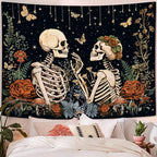 Wegklazax Floral Skeleton Lovers Tapestry Aesthetic Skull Gothic Tapestry for Bedroom The Lovers Wall Hanging for Bedroom Living Room Skull2 70×90 Inches