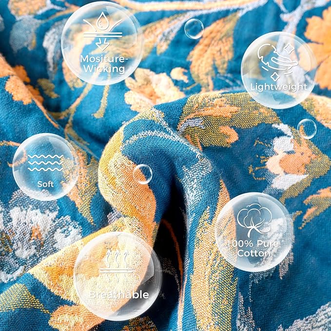 Boho Throw Blanket for Couch Sofa Chair Cotton Spring Blankets for Bedroom Living Room All Season Soft Lightweight Reversible Floral Bird Embroidery Decorative Throws 50"x60"