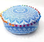INDIAN CRAFT CASTLE ICC Mandala Barmeri Large Floor Pillow Cover Cushion Meditation Seating Ottoman Throw Cover Hippie Decorative Zipped Bohemian Pouf Ottoman Cases Blue Ombre 24" Round