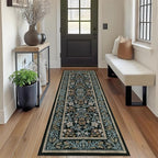 GarveeHome Kitchen Runner Rug 2x6 Runner Rug Non Slip Washable Runners for Hallways, Boho Vintage Rugs with Rubber Backing Soft Low-Pile Indoor Carpet for Entryway Bedroom Blue Black