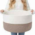 ShellKingdom Laundry Basket, Large Natural Rope Woven Storage Basket with Handles for Home, Living Room, Laundry, Storage Organizer for Blankets, Clothes, Plant, Toys, 13.78 x 21.65 INCH (White Brown)