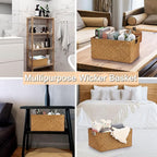 Hipiwe Seagrass Storage Baskets Bin for Shelf Handwoven Wicker Baskets Built-in Handles Rectangular Closet Bedroom Organizer Box Multipurpose Woven Basket Bins,14.6"x 10.6"x 7.1"