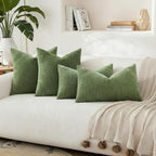 decorUhome Chenille Olive Green Spring Euro Sham Throw Pillow Covers 24x24 Inch Set of 2, Decorative Soft Couch Pillow Covers Solid Dyed Accent Farmhouse Neutral Square Pillow Cases for Sofa