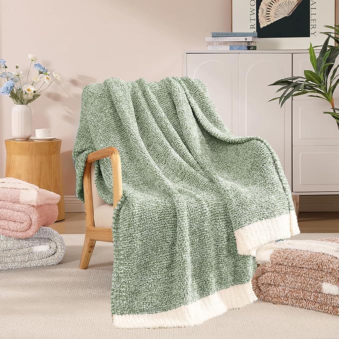 WRENSONGE Throw Blanket Cationic Dyeing Green Soft Cozy Fluffy Warm Hand Made Weave Throw Blankets for Couch, Sofa, Chair, Bed, Camping, Picnic, Travel Lightweight Bed Blanket - 60"x80"