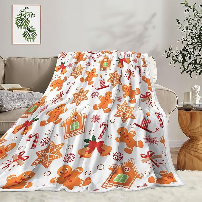 Christmas Throw Blanket Flannel Blankets Warm and Soft Gingerbread Cozy Fuzzy Winter Throws for Couch Sofa 50x60 Inch