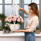 Large Macrame Plant Hanger with S Hook, 35 Inch Hanging Planters for Indoor Plants Outdoor, Extra Long Strong Hanging Plant Holder Basket Boho Home Decor(Ivory)