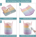 60L Hamper Laundry Basket for Baby Girls Kids Rainbow Nursery Hamper for Clothes Pastel Unicorn Woven Rope Blanket Basket for Toy in Playroom Bedroom 15Dx20H inches Large