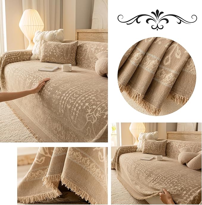 ROOMLIFE Couch Cover Boho Sofa Covers for 3 Cushion Couch Washable, Furniture Protector Sofa Couch Cover for Dogs, Soft Breathable Sofa Slipcover, Couch Throw Blankets with Tassels 71''X150''