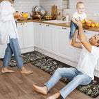 KIMODE Anti Fatigue Mats for Kitchen Floor 17"x47"+17"x29", Farmhouse Floral Kitchen Rugs Sets of 2, Cushioned Kitchen Floor Mats, Non Slip Standing Mat for Sink, Laundry, Office, Desk Black