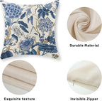 Blue Pillow Covers 16x16 Inch Set of 2 Vintage Blue Floral Throw Pillows Chinoiserie Flower Decorative Pillow Cases Outdoor Linen Farmhouse Cushion Cover for Couch Home Sofa Bed Decorations
