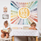 WARDOS Boho Sunshine Tapestry, You Are Inspirational Tapestry Wall Hanging, Colorful Boho Sun Positive Affirmation Wall Blanket Decor for Kids Room Nursery Playroom Classroom, 50x60 Inch