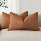 Foindtower Set of 2 Decorative Linen Check Throw Pillow Covers Neutral Farmhouse Lumbar Cushion Covers Modern Boho Home Decor for Sofa Chair Couch Bedroom Living Room,12×20 Inch,Orange