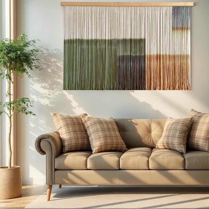 Sdjazl Woven Boho Macrame Wall Hanging Home Decor Tapestry Dip-Dyed Large Macrame Wall Art Colorful Mountain Landspace for Living room (green1)