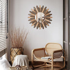 Emfogo Wall Mirror 21 inch Large Rustic Wood Boho Mirror Wall Decor Boho Room Decor Home Decor Aesthetic Farmhouse Decor for Bedroom Living Room Entryway(Tri-Color)
