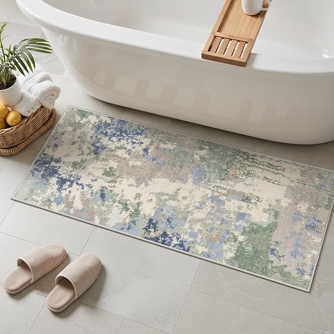 GENIMO 2X5 Washable Modern Runner Rug for Hallway, Non-Slip Low Pile Chenille Print Rug, Soft Rugs for Indoor Entryway Kitchen Corridor, Sage Mist