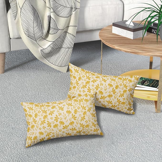 Yellow Floral Pillow Covers 12x20 Set of 2 Vintage Rustic Old Style Cute Small Flower Yellow Cream Print Decorative Outdoor Pillowcases Farmhouse Throw Cushion Case Decor for Couch Sofa Bed