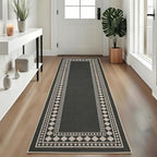 GarveeHome Jute Runner Rug 2x6 Washable Easy Jute Rug Non-Slip, Modern Bordered Indoor Outdoor Floor Mats, Easy Cleaning Geometric Neutarl Rugs for Kitchen Bedroom Balcony Entryway Porch, Black