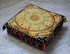 ICC Large Square Cotton Mandala Cushion Cover Hippie Ottoman Pouf Cover Daybed Floor Pillow Cover with Heavy Duty Zipper Seating Ottoman Poufs Dog-Pets Bed (Yellow Zodiac, 18" Square)