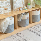 voten Storage Cubes Baskets Bins Organizer 11x11x11'' Fit 12x12''Cube Storage Organizer Bookcases Shelves,Durable Woven Cotton Storage Basket for Organizing,Round 3Pack Off White/Light Gray
