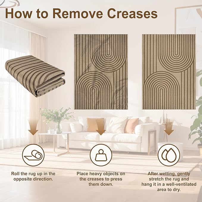 Outdoor Rug Easy Jute Rug 3x5 Entryway Porch Area Rug Indoor Foyer Outdoor Patio Door Mat Washable Non-Slip Low Pile Brown Rainbow Throw Carpet for Living Room Kitchen Bedroom Balcony Floor Mats