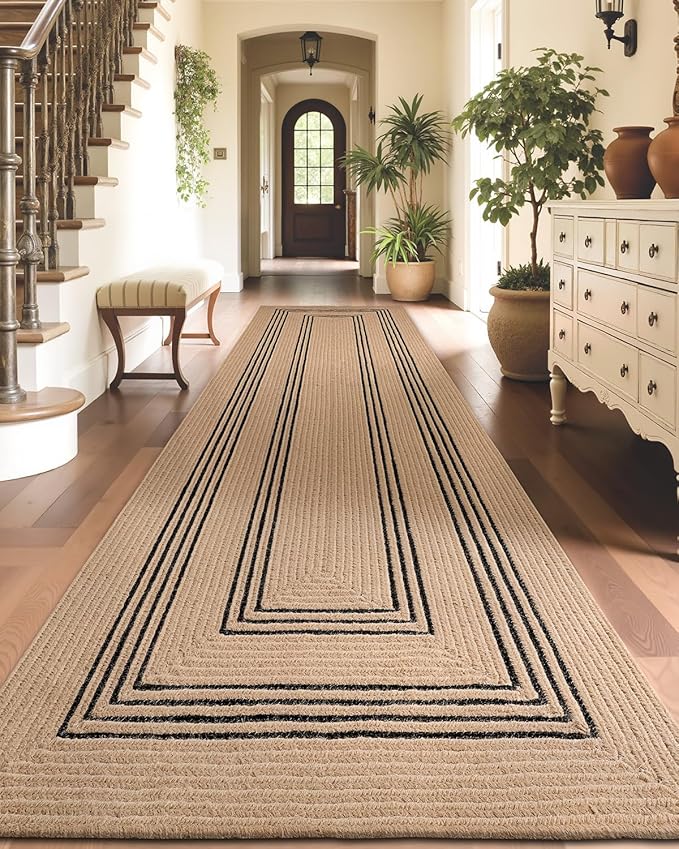 LUMI 3x10 Jute Runner Rug Non Slip for Hallway, Natural Rustic Carpet No Shedding, Farmhouse Braided Area Mat Indoor High Traffic for Living Room, Entryway, Kitchen, Laundry