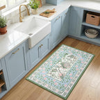 GarveeHome Blue Green Pink 2x3 Door Mat Indoor Rugs for Entryway Provence Small Botanical Grove Cottage core Washable Non-Slip Low-Pile Rug for Bedroom Bathroom Entrance TPE Backing