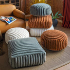 Unstuffed Pouf Ottoman Cover Soft Storage Extra Seat Farmhouse Comfortable Bohemian Poufs Accent Footrest 20x20x8 Inches for Living Room Bedroom Study Nook (White, Square)