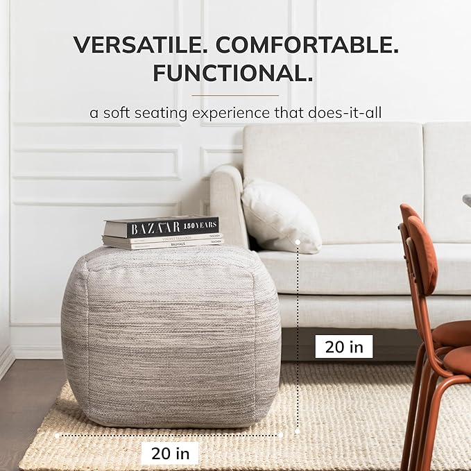 Anji Mountain Pouf Ottoman Foot Rest, Handmade Ottoman Pouf, Comfortable Foot Stool, Decorative Floor Seating for Living Room Decor, Bedroom & Home Décor Accent - Dune Stripe