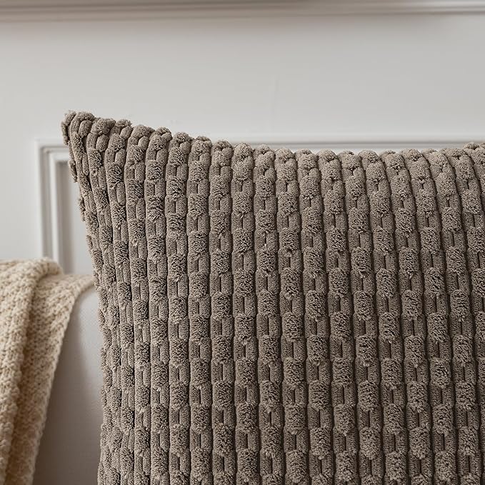 Kevin Textile 12x20 Inch Pillow Cover 1 Pack Boho Decorative Soft Striped Corduroy Lumbar Farmhouse Color Accent Rectangle Cushion Case for Living Room Couch Sofa Bed, Light Brown