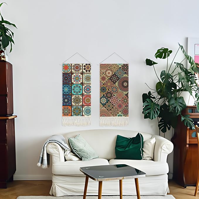 capasin Mandala Boho Macrame Wall Hanging Tapestry For Bedroom Tapestries Vertical Art Fabric Decor Door Living Room Bohemian (Style C, 17.5 * 43)