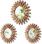 3 Pcs Boho Wall Decor Round Sunburst Mirror Boho Circle Mirror with Rustic Wood Frame Decorative Hanging Wall Art for Farmhouse Home Decor,17 Inch and 12 Inch(Wood Color)