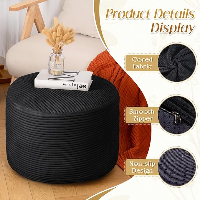 AS AWESLING Round Ottoman Foot Rest Pouf for Living Room Couch - Soft Plush Hassock