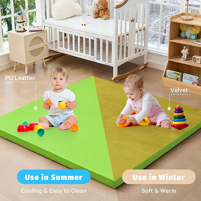 Waterproof Baby Play Mat for Floor Memory Foam 50 * 50 Cushion Playpen Playmat Tummy Time Crawling Mat Nursery Rug Thick Pad Create Soft & Safe Area for Infants,Toddler,Kids,Green